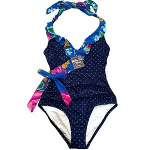 NWT Matilda Jane One Piece‎ Halter Swimsuit Size Small Sandcastle Queen Navy